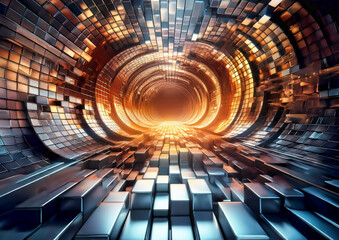 Obraz premium abstract 3d illustration of futuristic background with glowing cubes and light. 3d rendering of abstract technology concept background. 