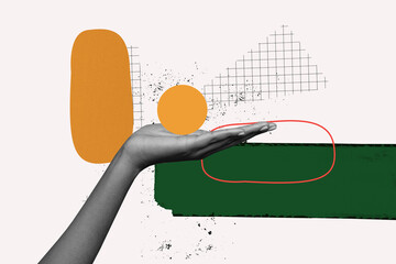 Composite trend artwork sketch image photo collage of copyspace figure fragment line bodyless hand...