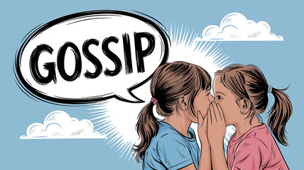 Comic Style Illustration of Kids Whispering Secret Gossip 