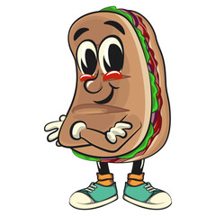 Sub Sandwich cartoon mascot illustration character vector folding his arms calmly, work of hand drawn