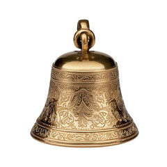 Elegant brass bell with intricate engravings, transparent background