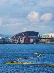 View over Cardiff Bay towards Pierhead Building and Millennium Centre, Cardiff, Wales, United Kingdom