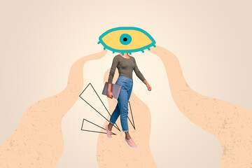 Composite trend artwork image photo collage of huge eyes watch vision allseeing control freemason...