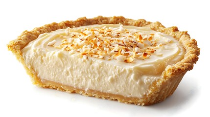 Delicious Coconut Cream Pie Slice Isolated on White Background