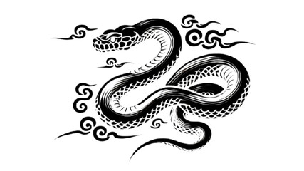 Fototapeta premium 伝統的な蛇の墨絵 / Traditional Ink Art of a Snake generative AI
