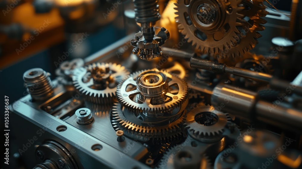Poster intricate mechanism with gears and components