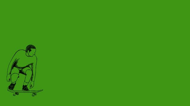 oli trick skate performance animation in scribble sketch style black and white isolated in green screen