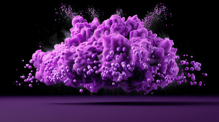 vibrant purple powder dust explosion creates stunning visual effect against black background, showcasing dynamic movement and texture. scene captures essence of creativity and energy