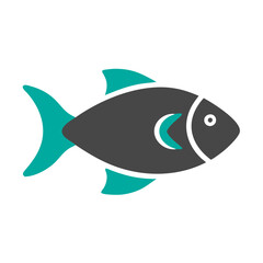 Gray Fish Icon with Teal Fins and White Details