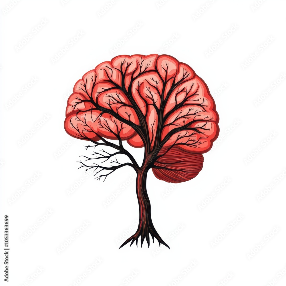 Poster a stylized illustration combining the shapes of a brain and a tree, emphasizing interconnectedness a