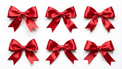 Christmas Satin Ribbon with Bow Isolated on White Background.