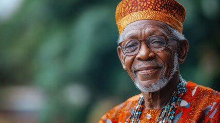 Obraz premium Elderly Nigerian man with traditional attire and a warm expression.