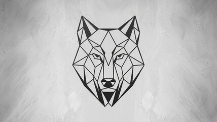 Geometric wolf head tattoo in blackwork style on abstract gray background concept