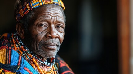 Obraz premium Elderly South African man with traditional attire and a kind expression.
