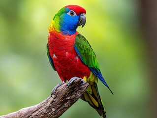 Obraz premium Scarlet-chested Parrot Perched on Branch with Brilliant Colors and Unique Charm