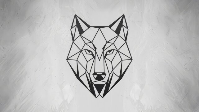 Geometric wolf head tattoo in blackwork style on abstract gray background concept