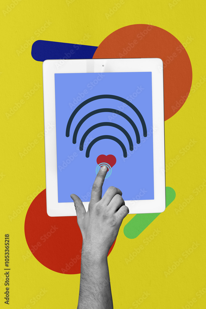 Poster composite trend artwork sketch image collage of wifi internet connection wireless browsing hand gest