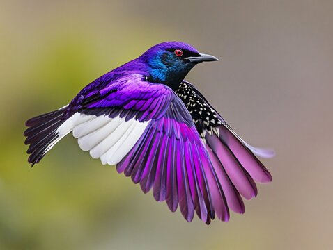 Violet-backed Starling in Flight with Glossy Iridescent Plumage and Graceful Motion