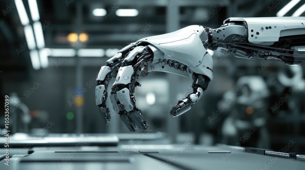 Aufkleber robotic hand reaching for a surface in a factory setting