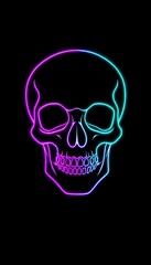 Obraz premium Minimalist Neon Skull Illustration on Dark Background with Glowing Effect