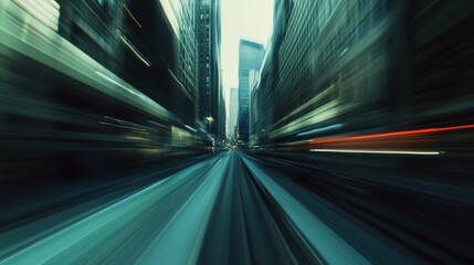 A blurred cityscape viewed from a moving vehicle, representing speed and motion, concept speed