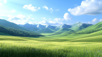 Obraz premium Tranquil Valley with Rolling Hills and Mountains