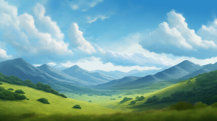 Obraz premium Tranquil Valley with Rolling Hills and Mountains