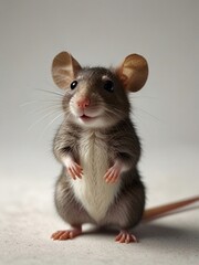 A small rat with curious eyes and an amused expression, whiskers twitching. Playful and endearing, full of character. AI generated.
