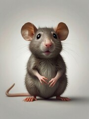 A small rat with curious eyes and an amused expression, whiskers twitching. Playful and endearing, full of character. AI generated.
