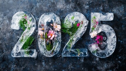 The image is a creative representation of the number twenty-five using ice