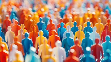 Paper cut out of a large crowd of people standing together. Diverse community and teamwork concept