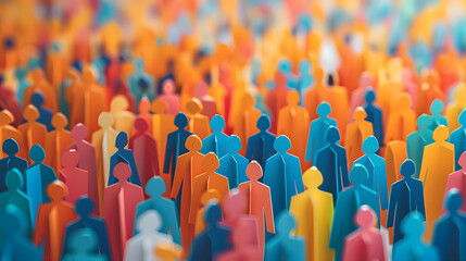 Paper cut out of a large crowd of people standing together. Diverse community and teamwork concept