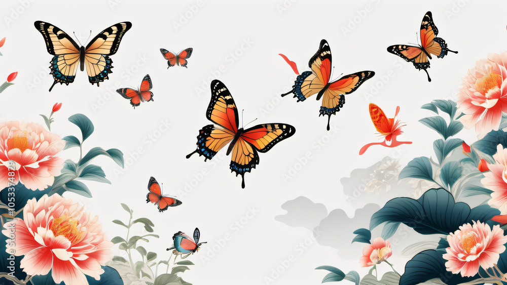 Sticker butterflies and flowers