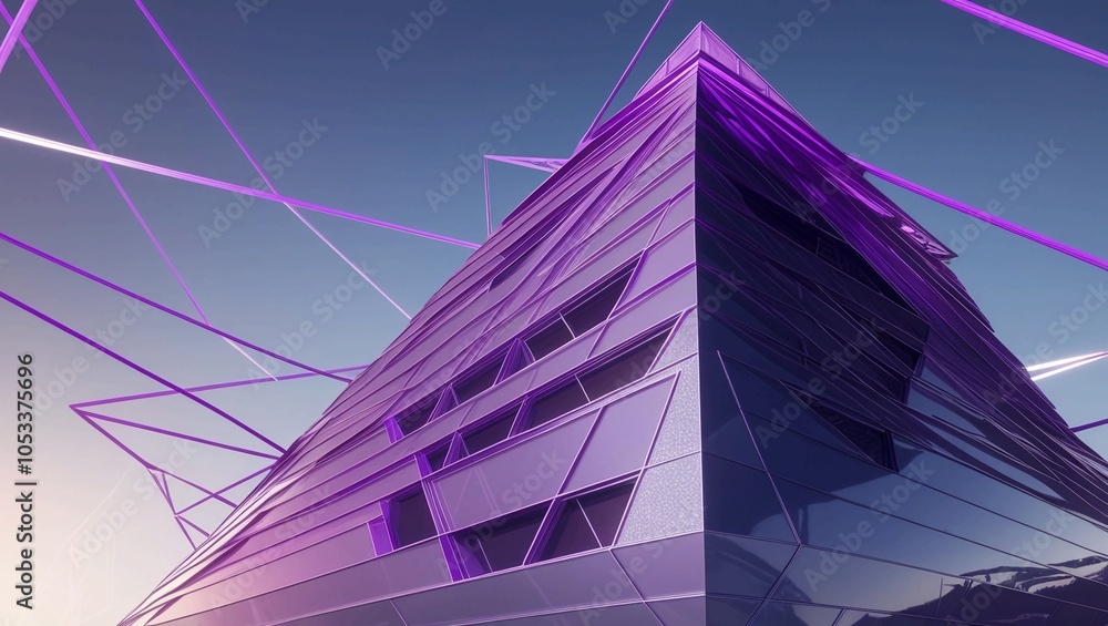 Aufkleber futuristic neon architectural design with geometric lines and transparent structures, symbolizing in