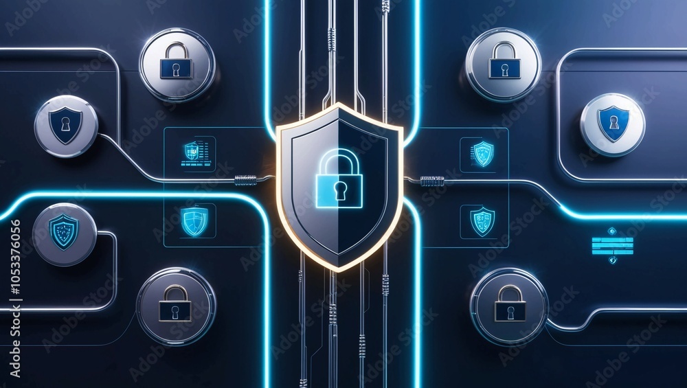 Aufkleber cybersecurity concept featuring digital locks on microchips, representing data protection, secure cl