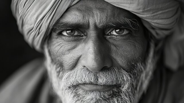 Elderly Indian man with a turban and a gentle smile.