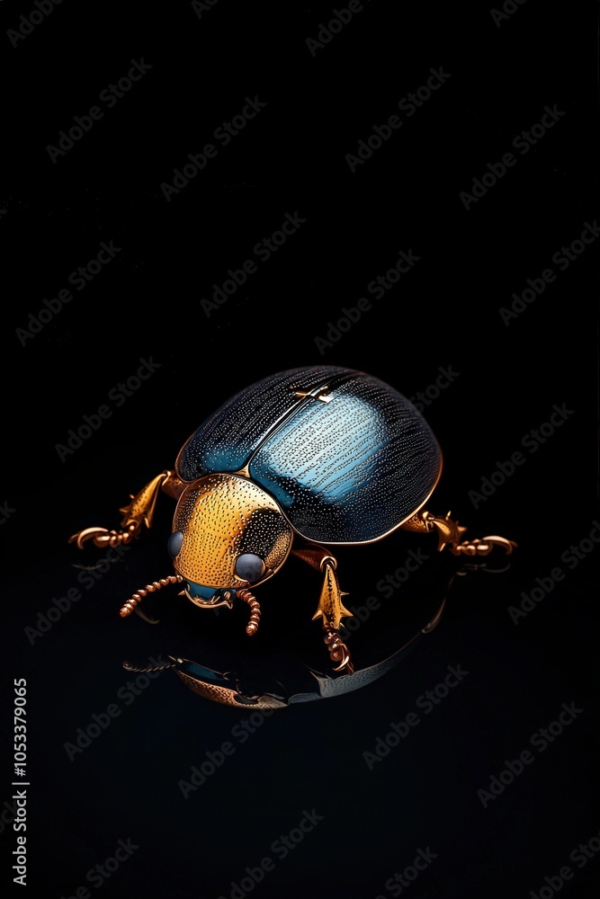 Poster scarab beetle with shiny shell, isolated to showcase the unique texture
