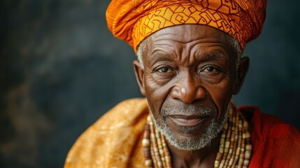 Obraz premium Elderly Nigerian man with traditional attire and a wise expression.