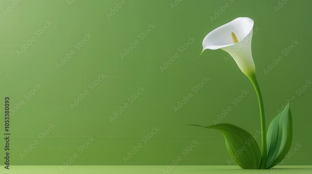 Poster single calla lily with a curved stem, isolated for simplicity
