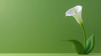 Single calla lily with a curved stem, isolated for simplicity