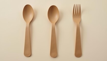  Three wooden utensils against a white background