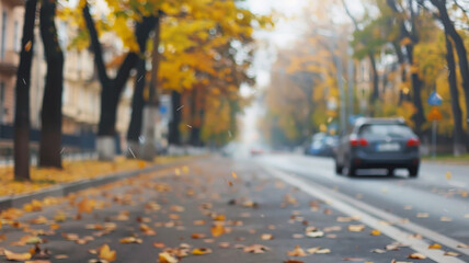 Obraz premium autumn urban background, blurred backdrop, view of the city in October