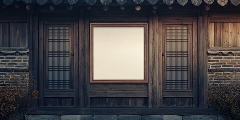 Traditional Korean House with Empty Frame for Mockup Design