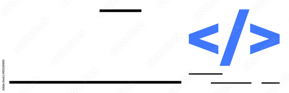 Wall mural large html code tag symbol in blue, positioned among thin horizontal black lines. ideal for web deve
