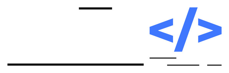 Large HTML code tag symbol in blue, positioned among thin horizontal black lines. Ideal for web development, coding tutorials, programming courses, tech presentations, software documentation, online