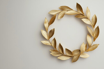 Obraz premium Golden bay leaves forming a natural frame, light background