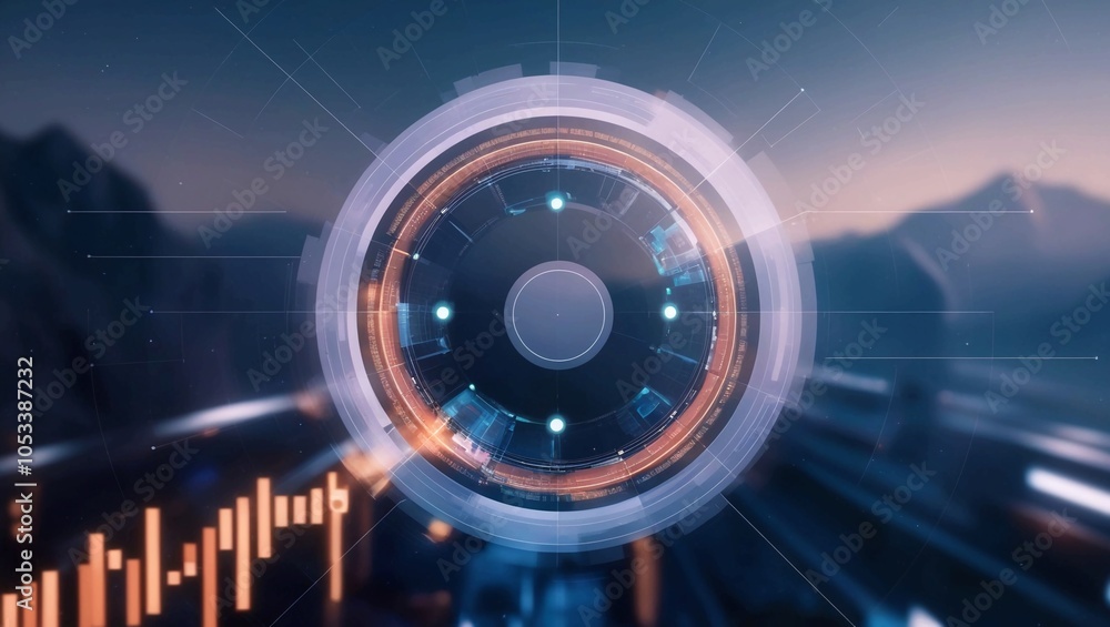 Poster digital data visualization with futuristic circular interface design
