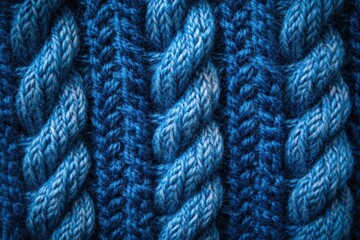 Intricate Blue Knitted Pattern with Cozy Textures and Depths
