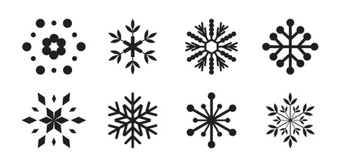 Snowflake set on isolated background. Isolated snowflake collection. Frost background. Christmas icon. Vector snowflakes black and white. Vector illustration of snowflakes of different shapes.