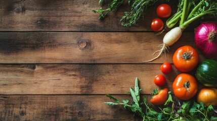 Freshly picked vegetables on a wooden table